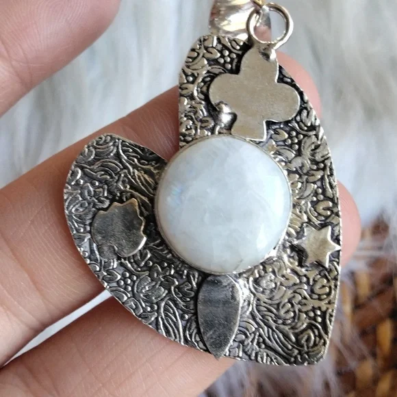 Rainbow Moonstone Silver Plated Gemstone Necklace Pendant - Picture 2 of 4